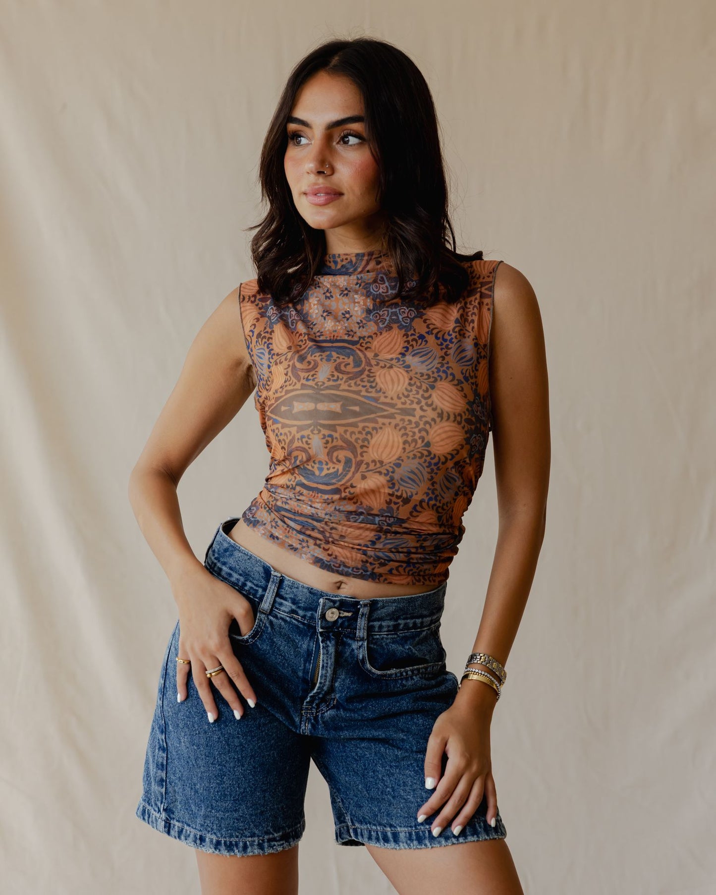 Autumn Mirage Sleeveless Mesh Top