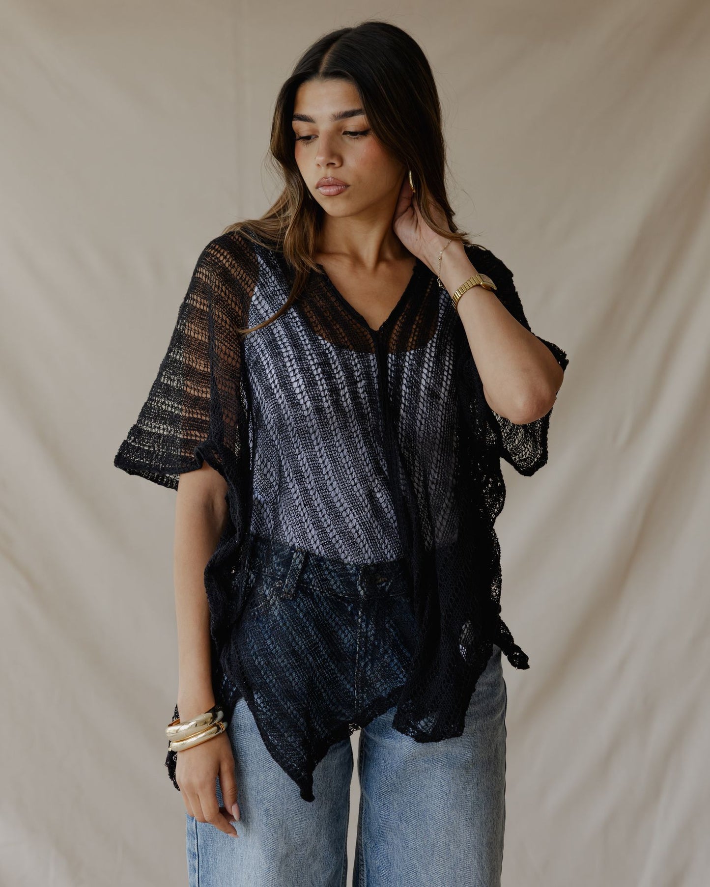 Poncho estivo in maglia nero