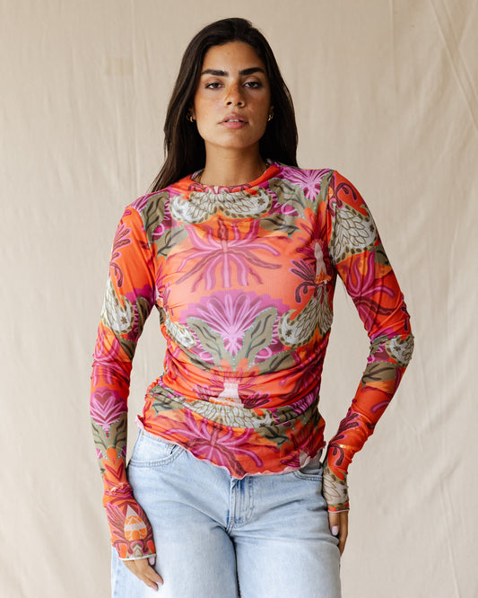 Tangerine Sundrift Mesh Top