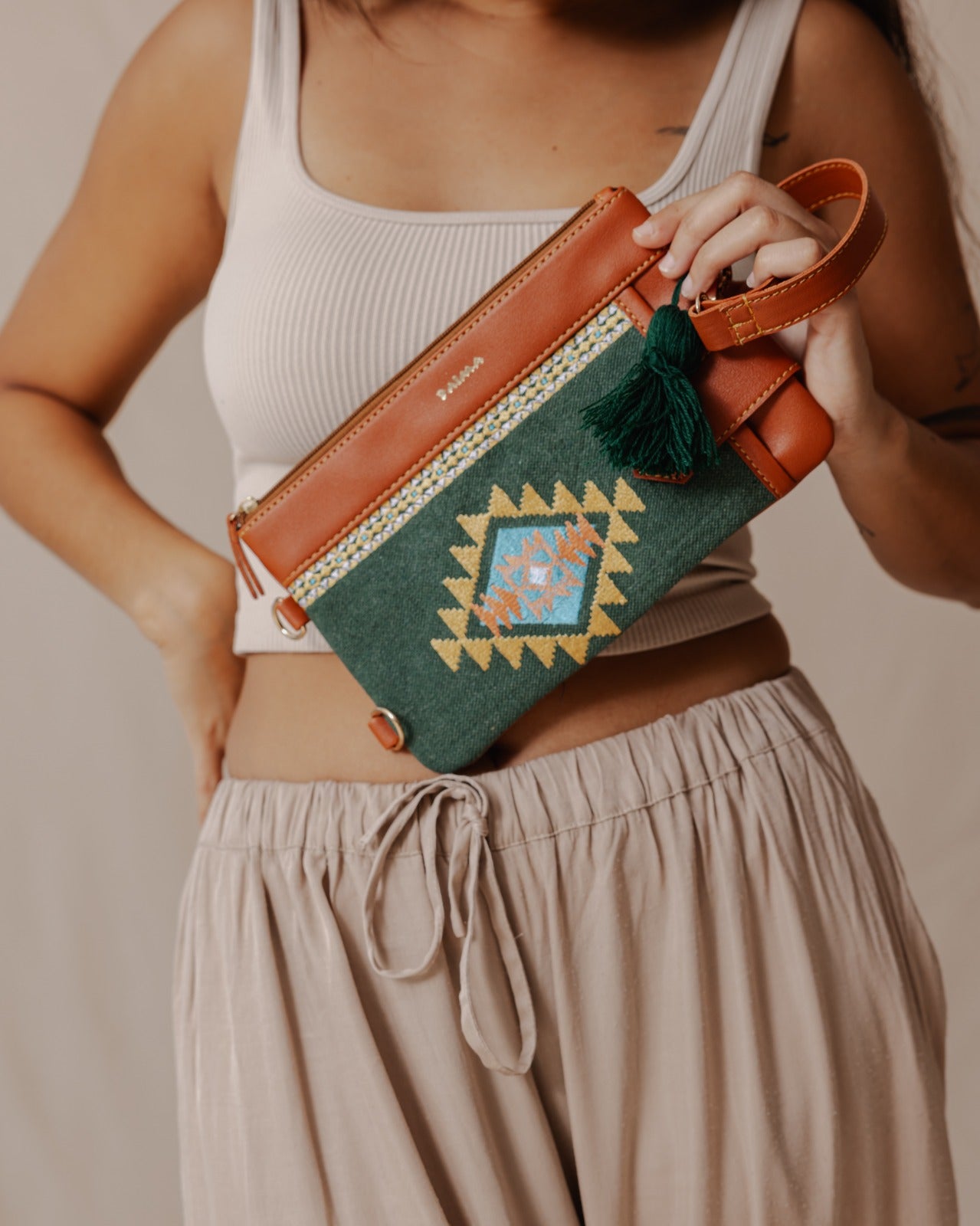 Tribal Tapestry Purse In Olive X Havane