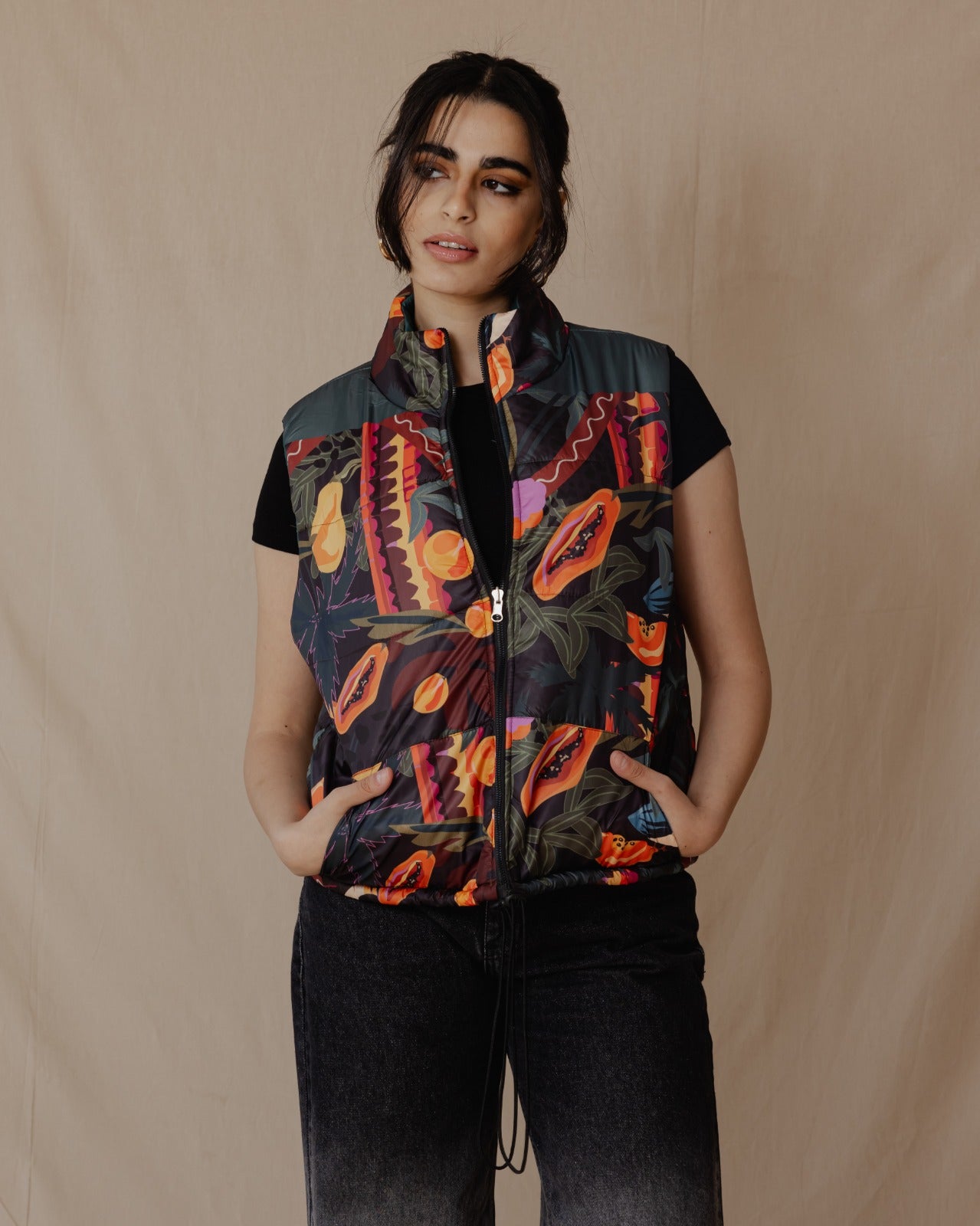 Gilet impermeabile Tropical Feels nero