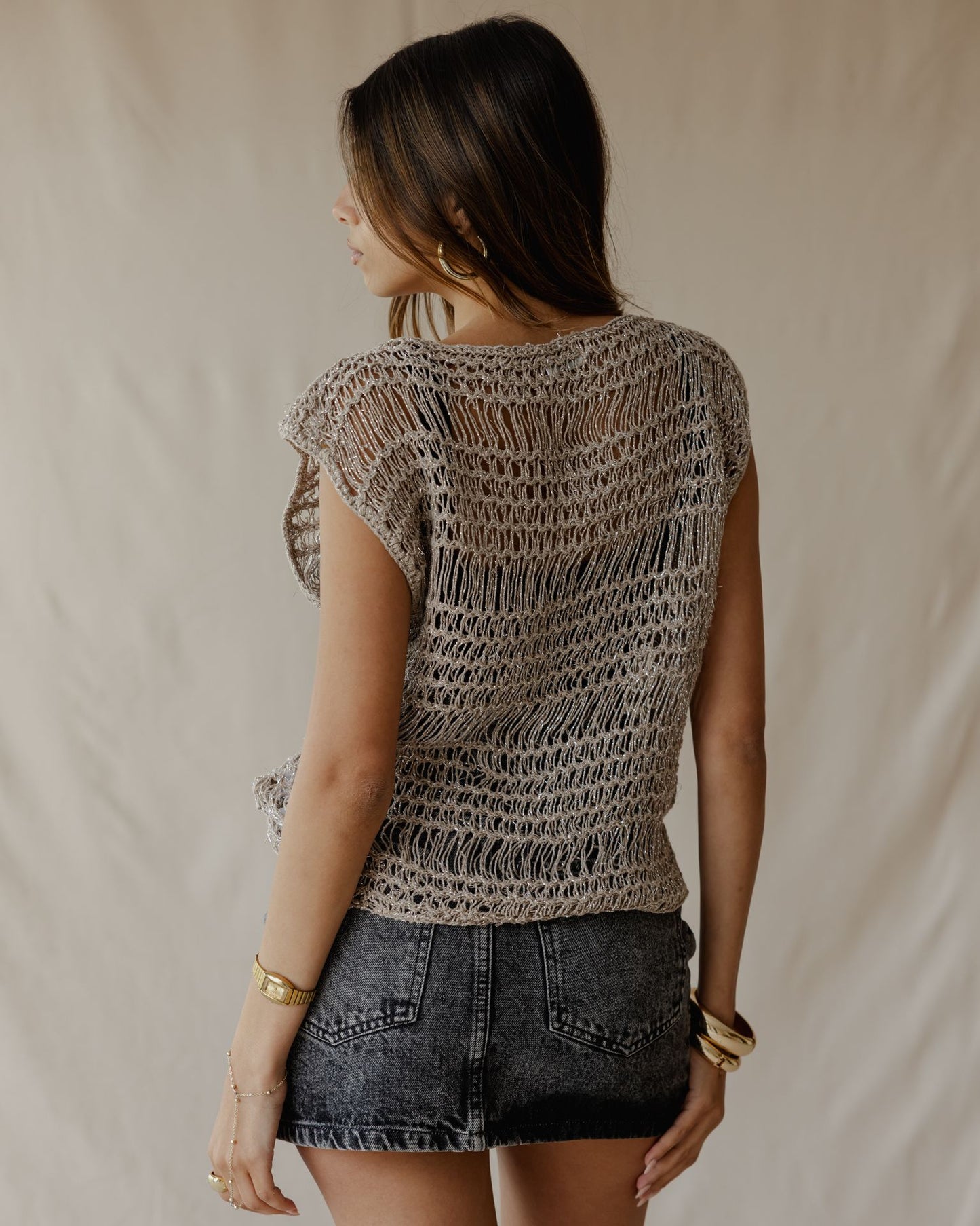 Knit Me Not Metallic Cafe Top