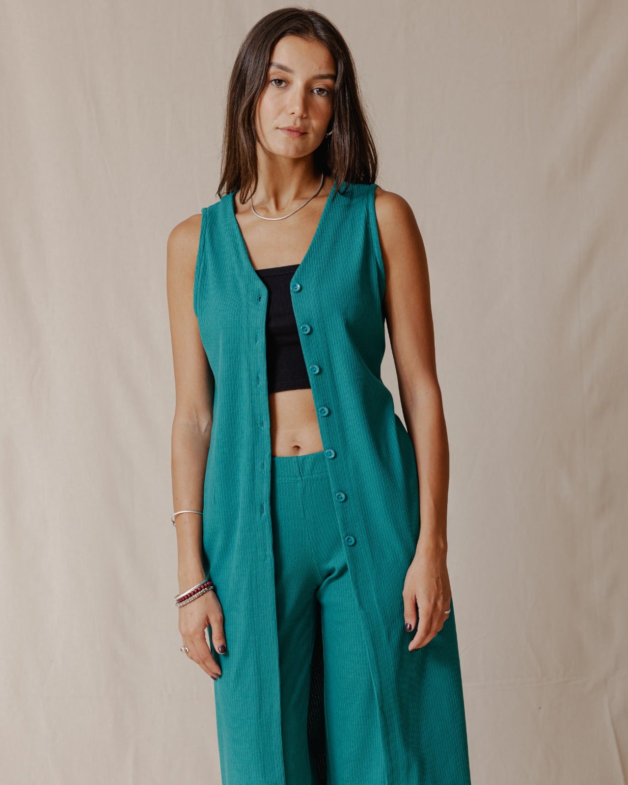 Set con bottoni senza maniche Teal