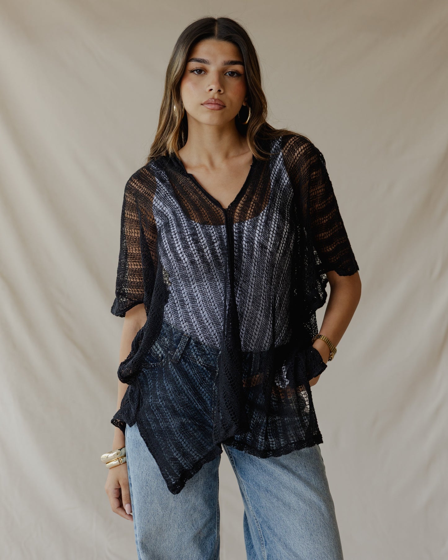 Poncho estivo in maglia nero