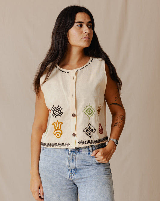 Chaleco Boho Lizard Off-White
