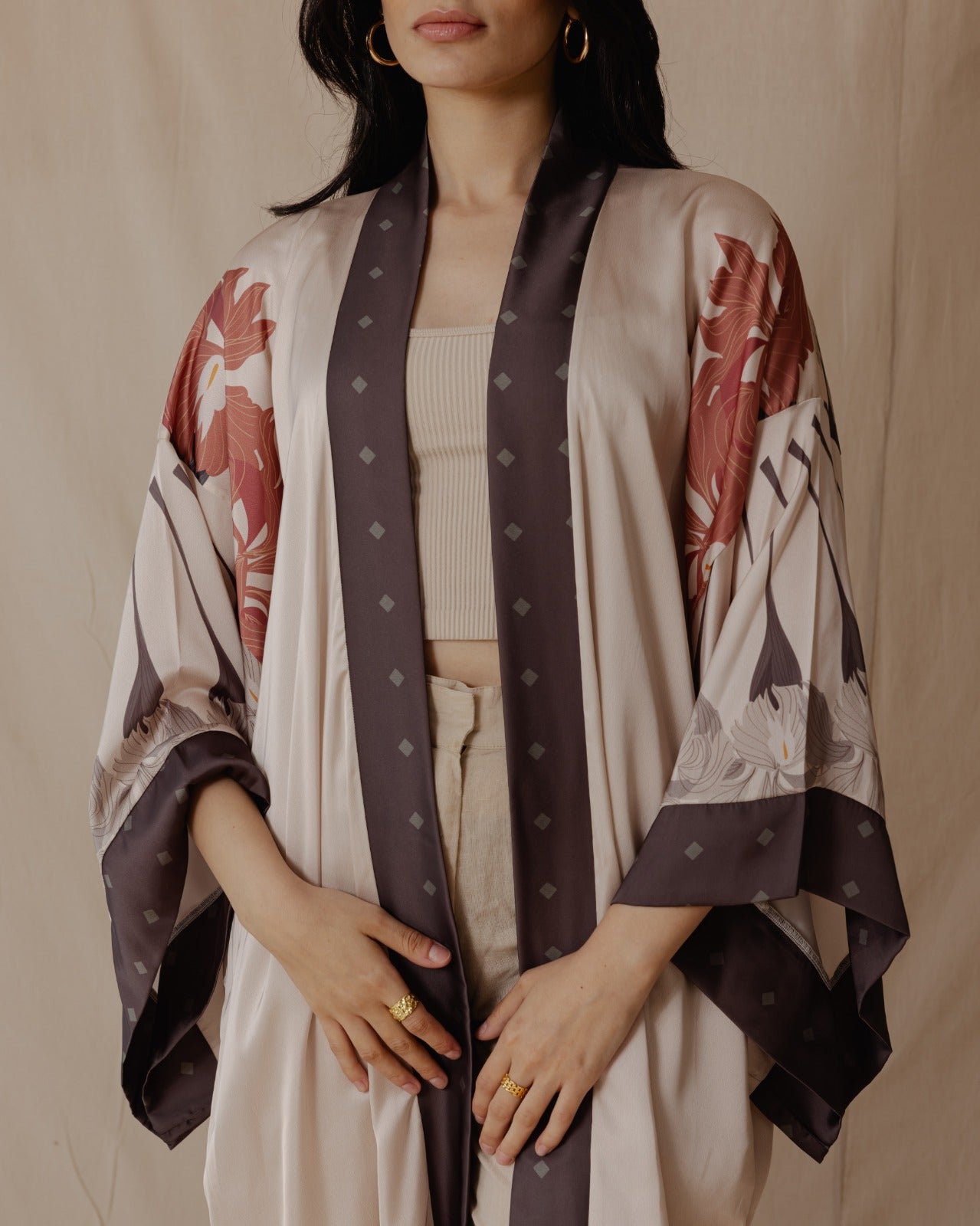 Kimono Satiné Lilly Garden Pêche Clair