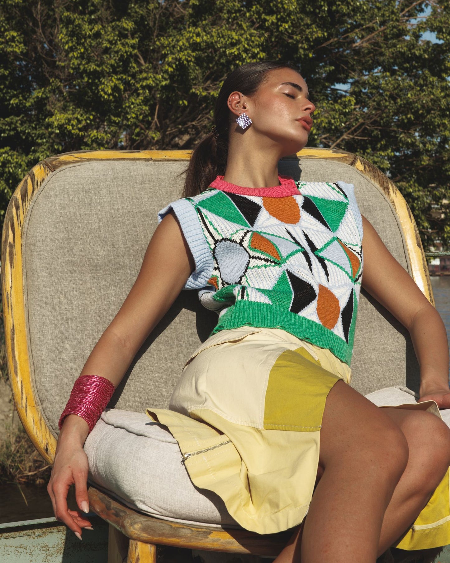 Pink Retro Kaleido Knit Vest