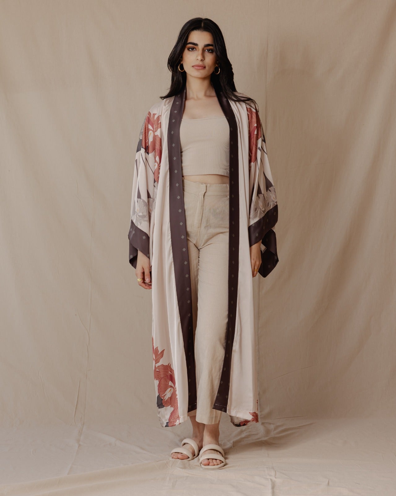 Kimono Satiné Lilly Garden Pêche Clair