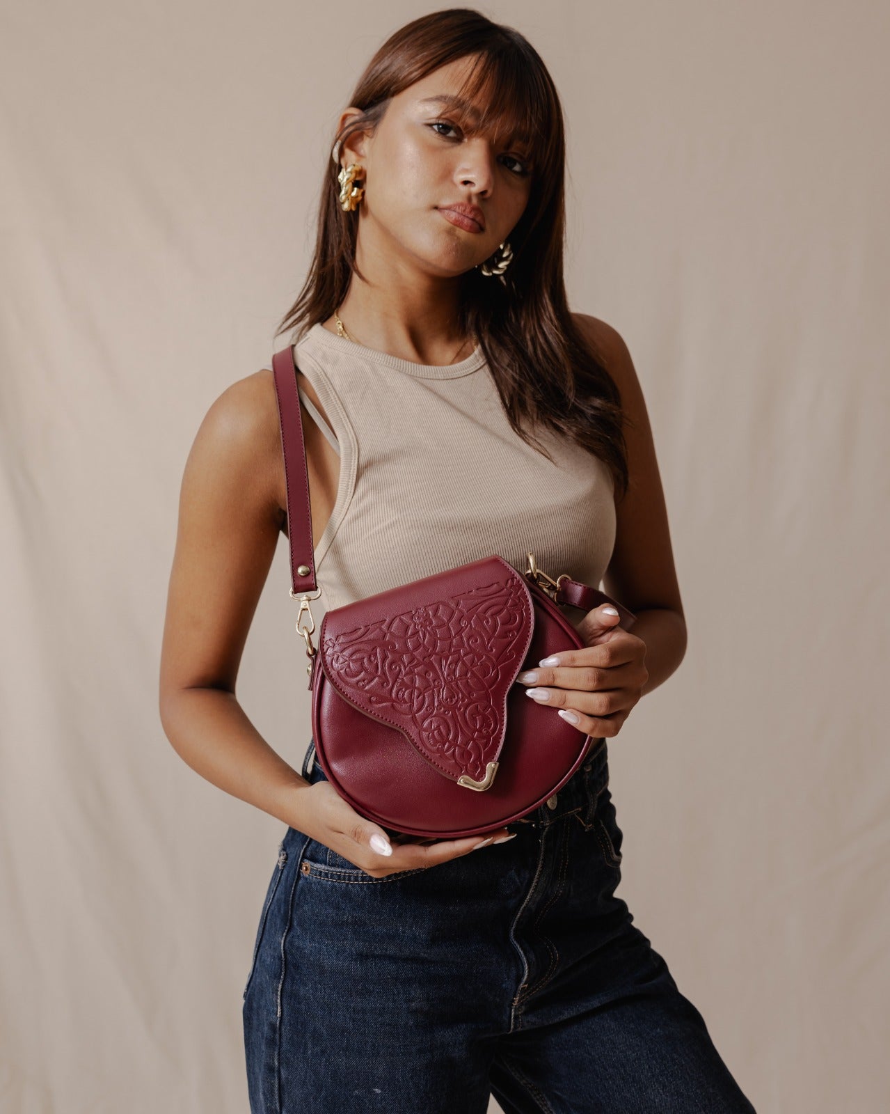 Borsa a tracolla Intaglio Borgogna
