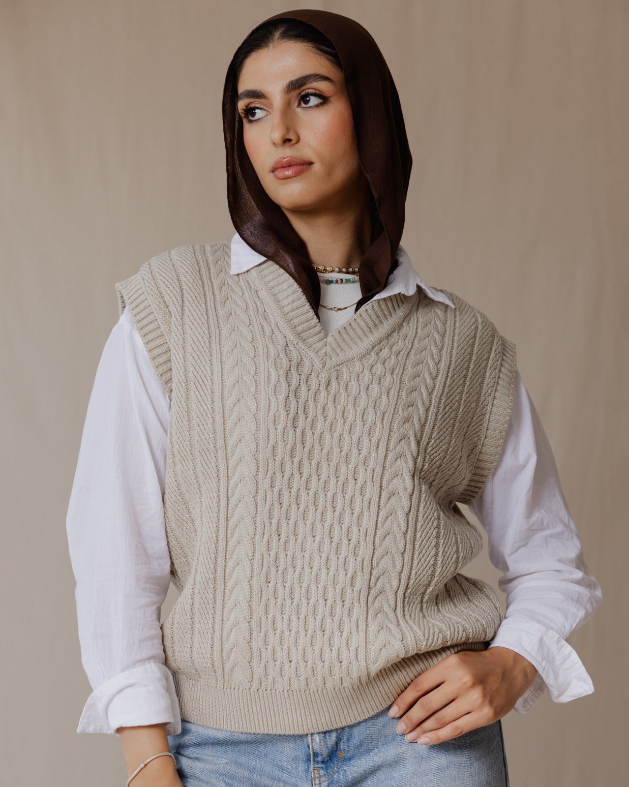Gilet in maglia beige