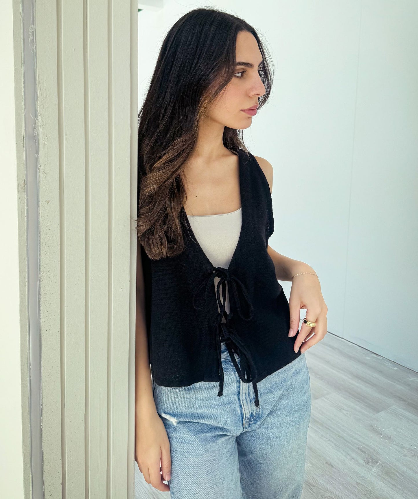 Gilet a maglia frontale nero
