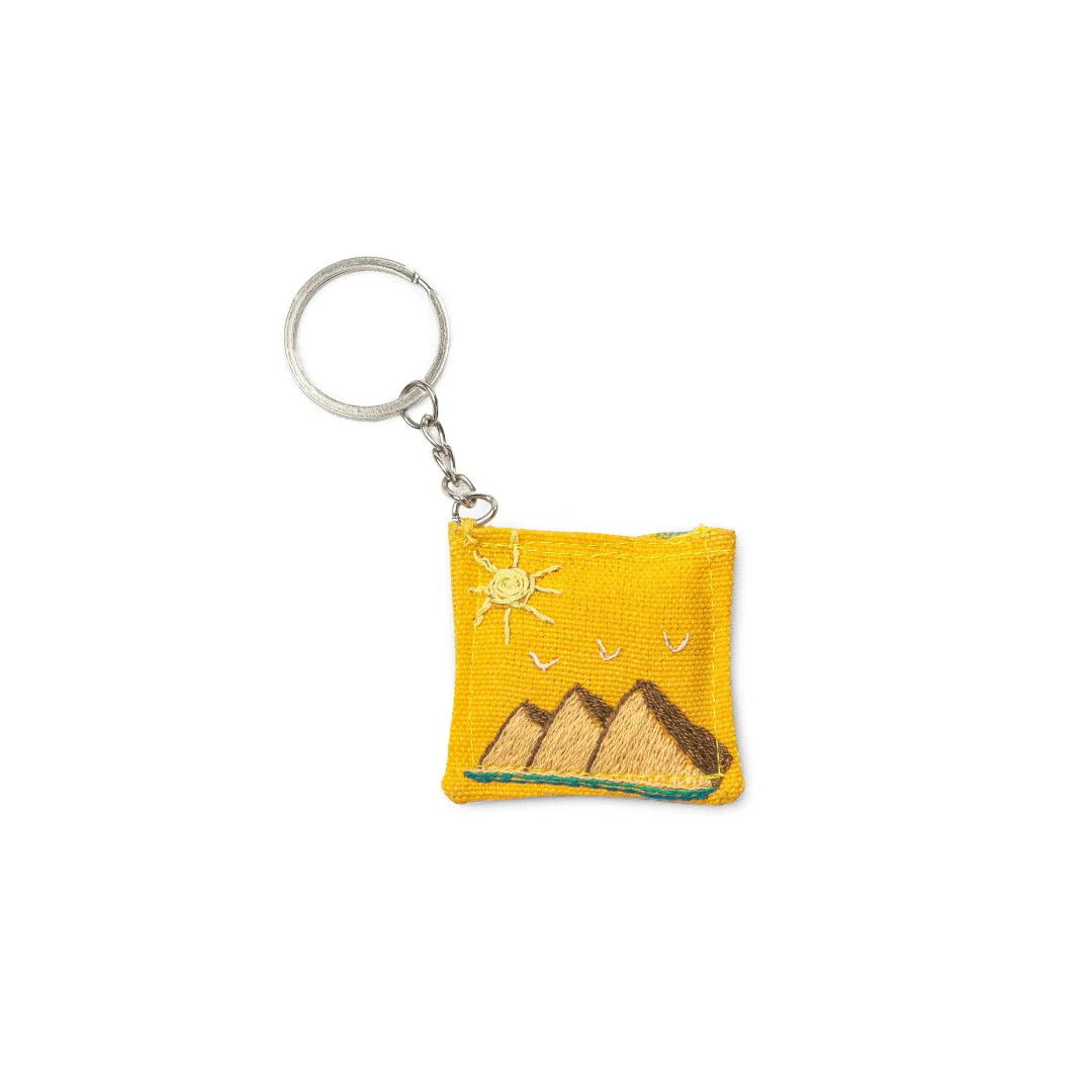 Embroidered Frame Keychain (Pyramids / Yellow)