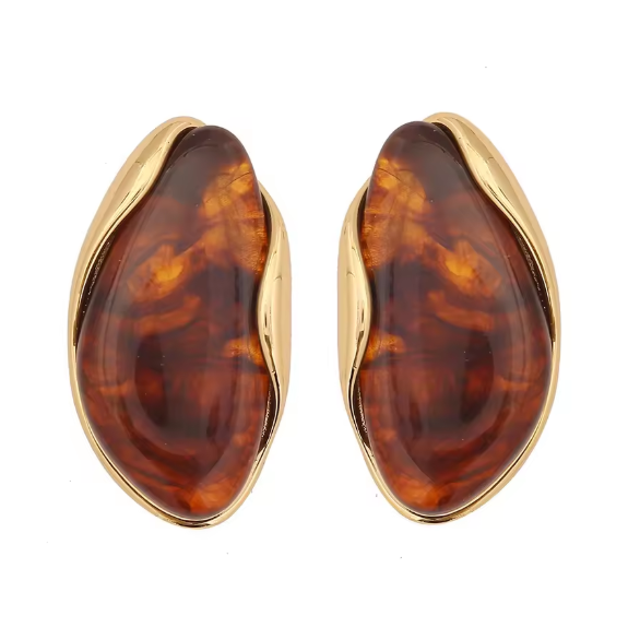 Geometric Brown Resin Earrings