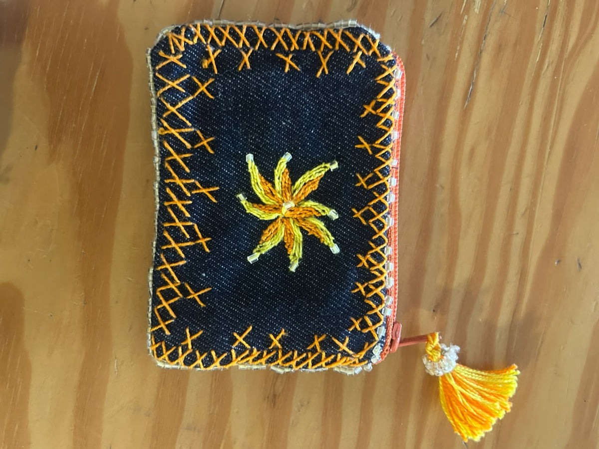 Navy X Yellow Key Coin Purse