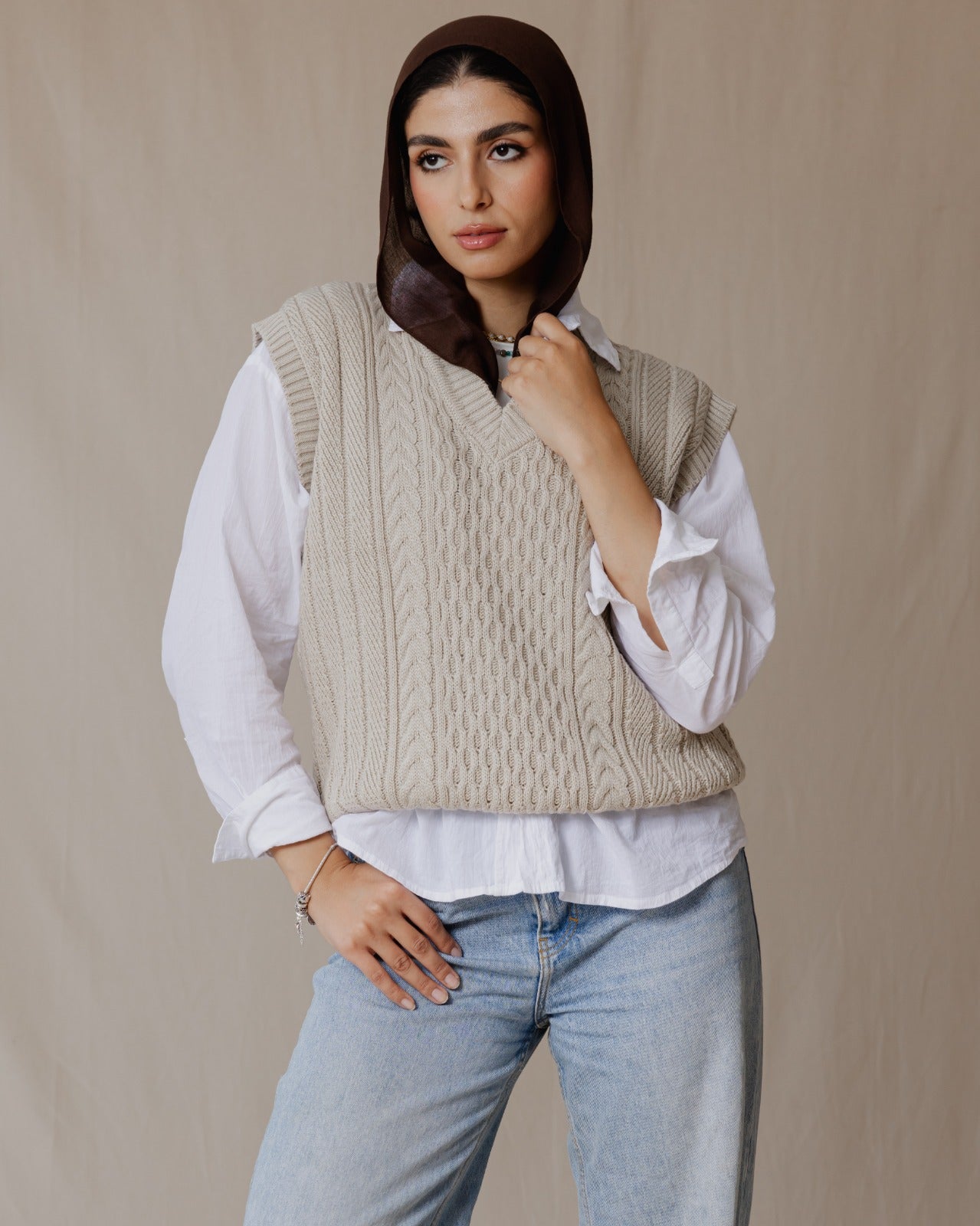 Gilet in maglia beige