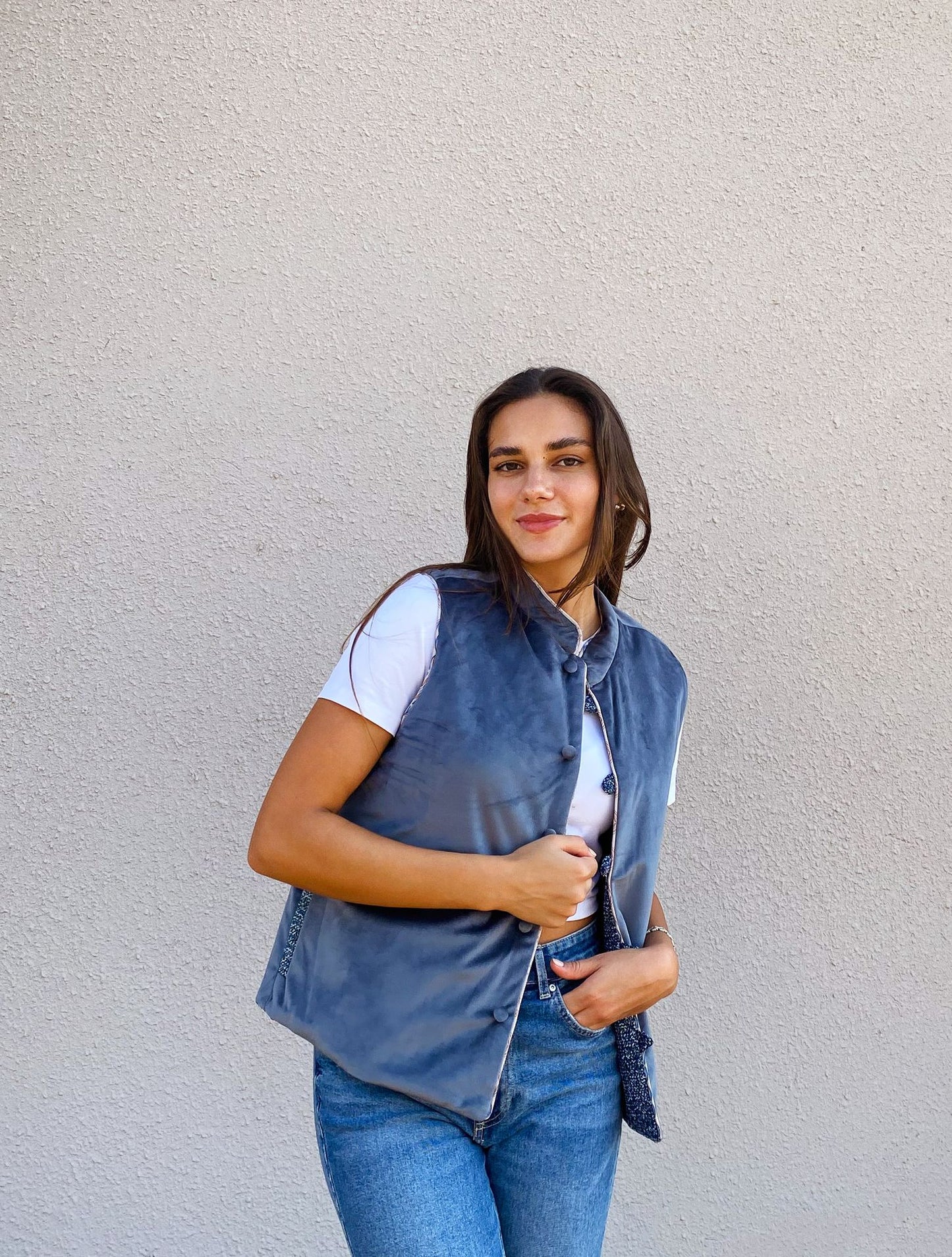 Greta Gilet Double Face Menta X Blu Navy