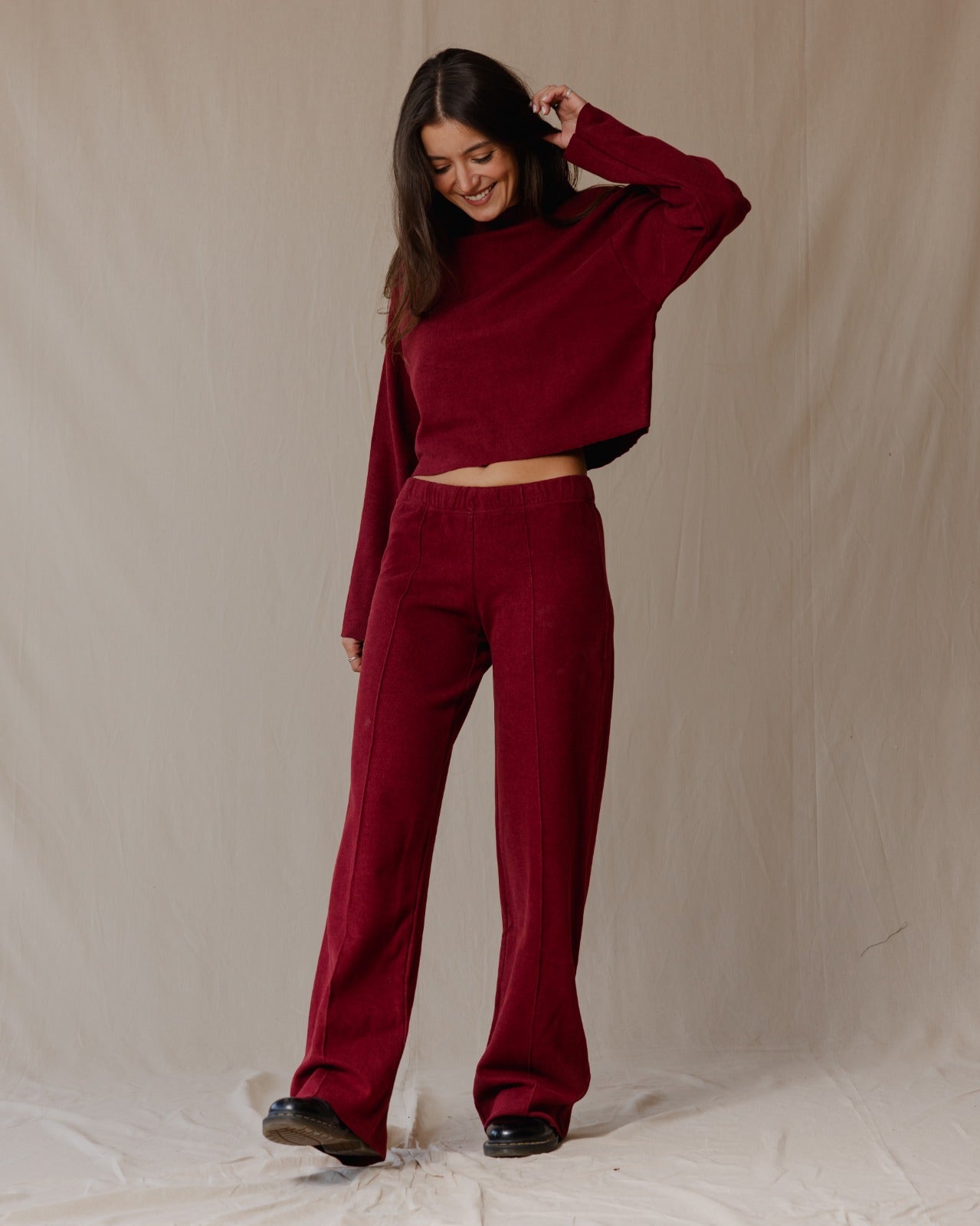 Completo in cashmere rilassato Borgogna