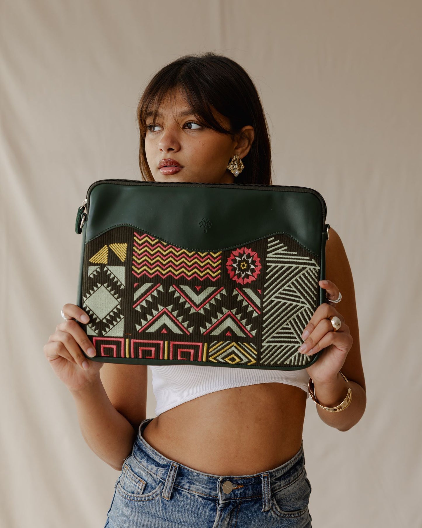 Geometric Laptop Sleeve Olive Green
