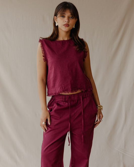 The Island Linen Set Burgundy