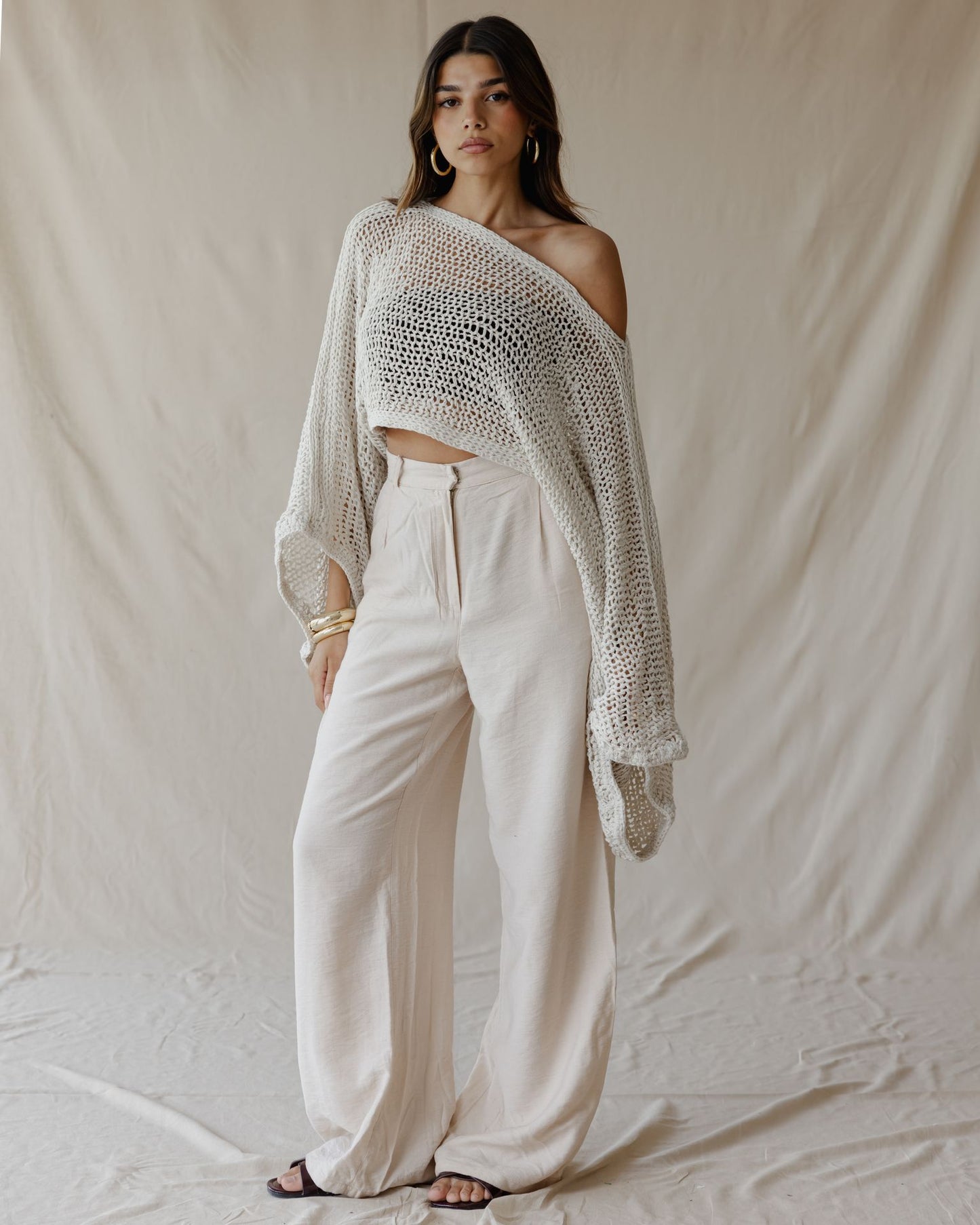 Overlay Crochet Top Off-White