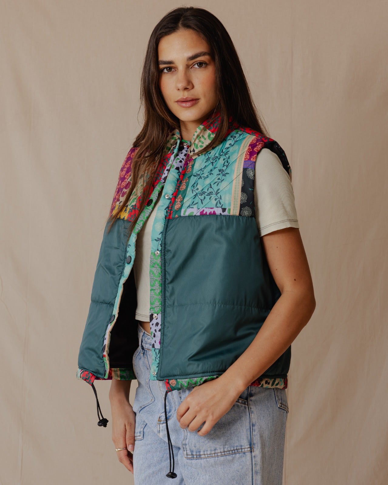 Gilet impermeabile Indian Florals Petrolio