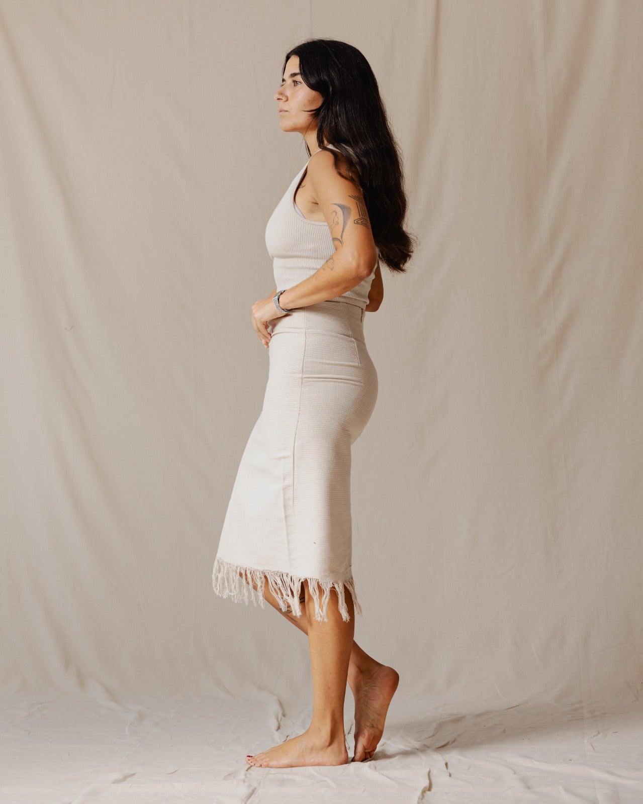 Gonna Boho con frange beige