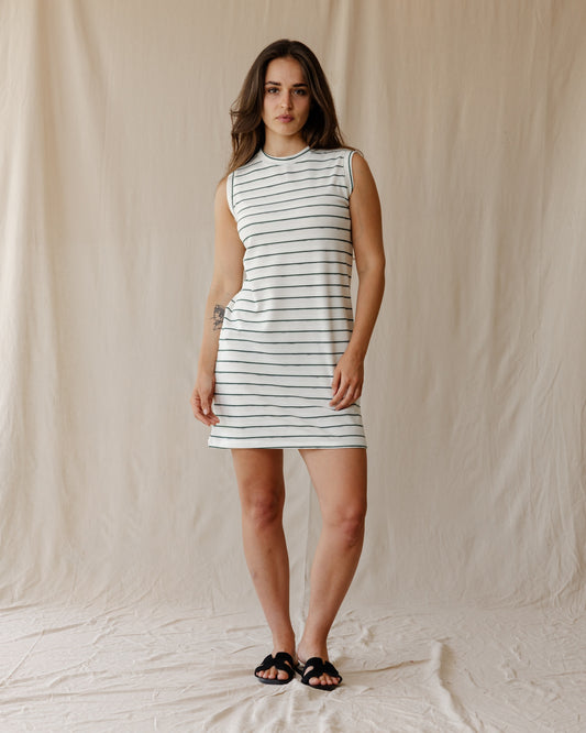 White Ribbed Stripe Dress
