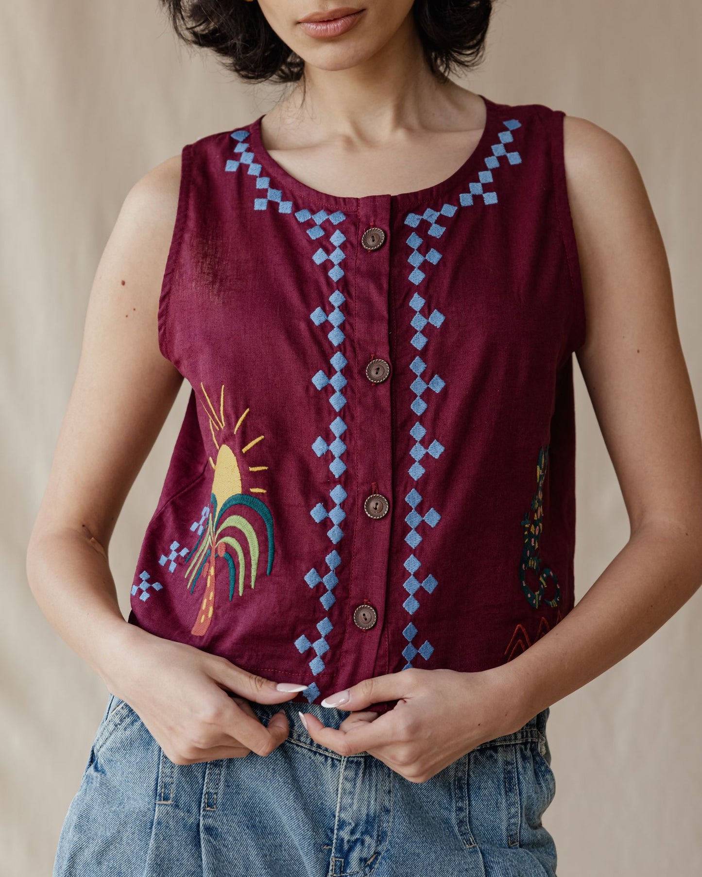 Gilet ricamato Sunflare Gecko Borgogna