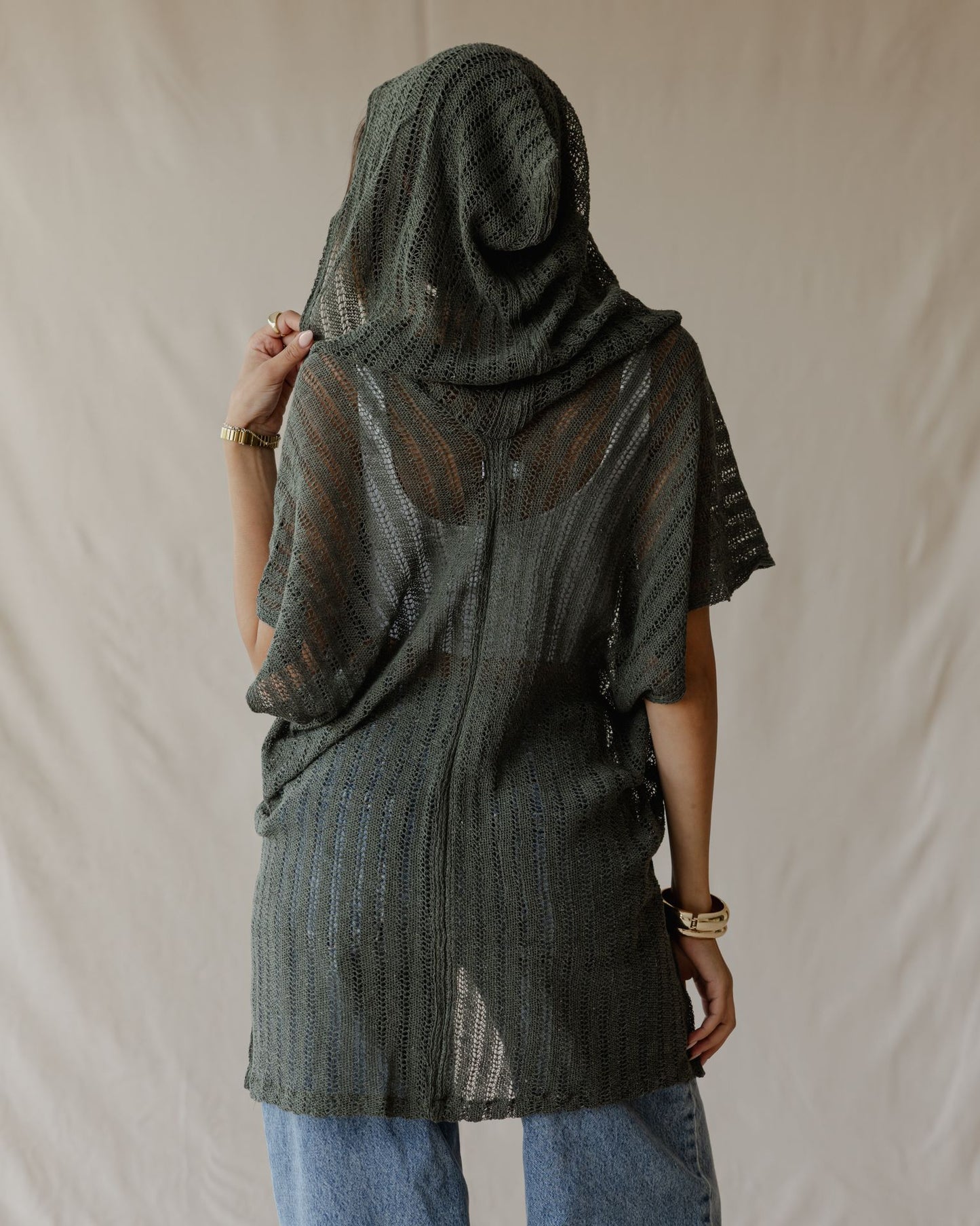 Poncho estivo in maglia oliva