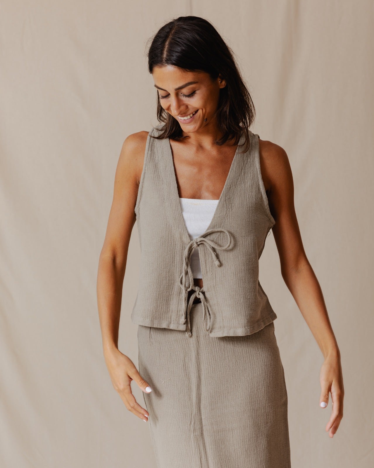 Gilet a maglia frontale a maglia Oliva