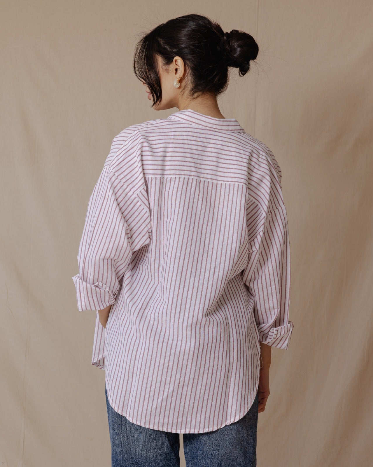 Camicia a righe in lino oversize rossa