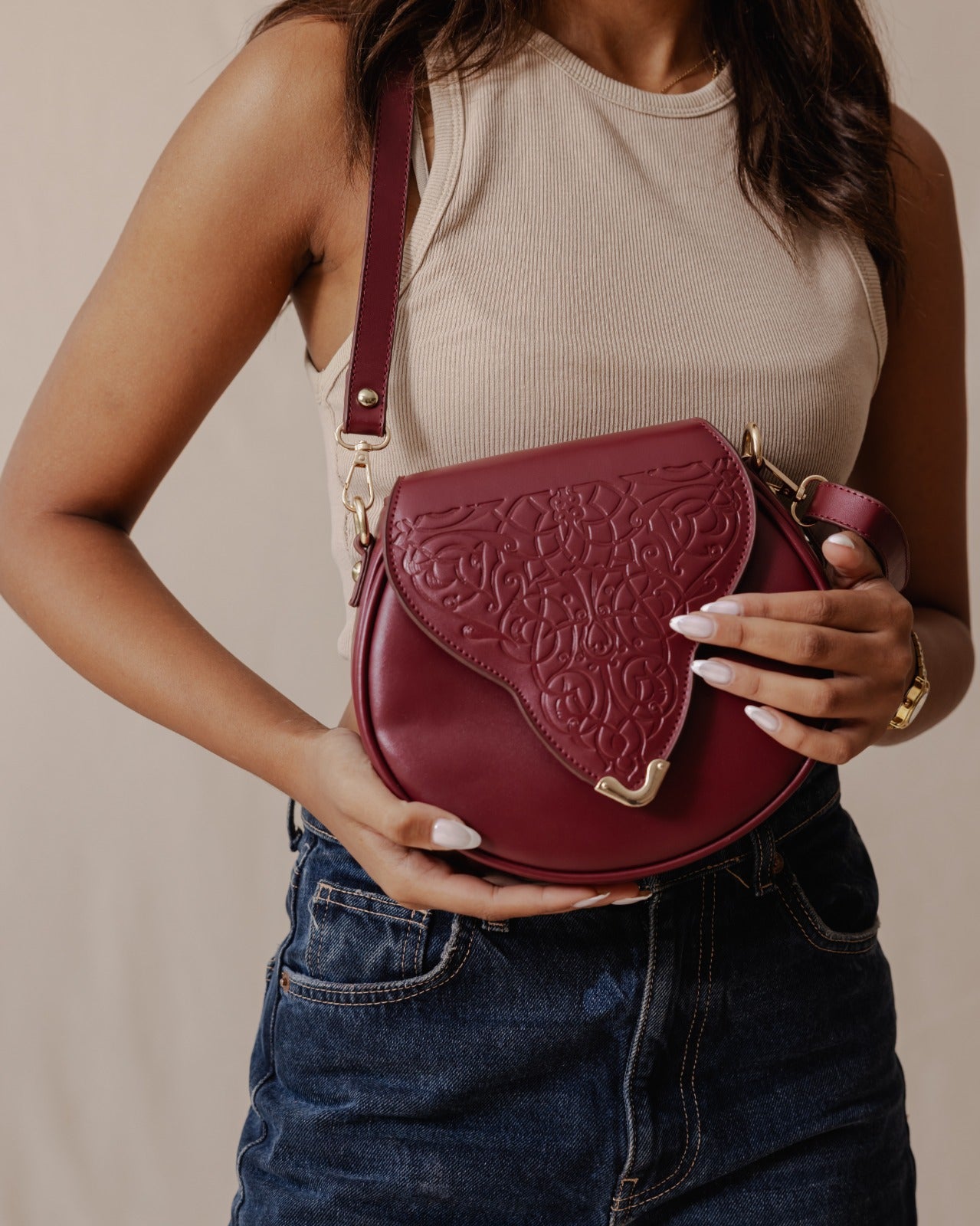 Borsa a tracolla Intaglio Borgogna