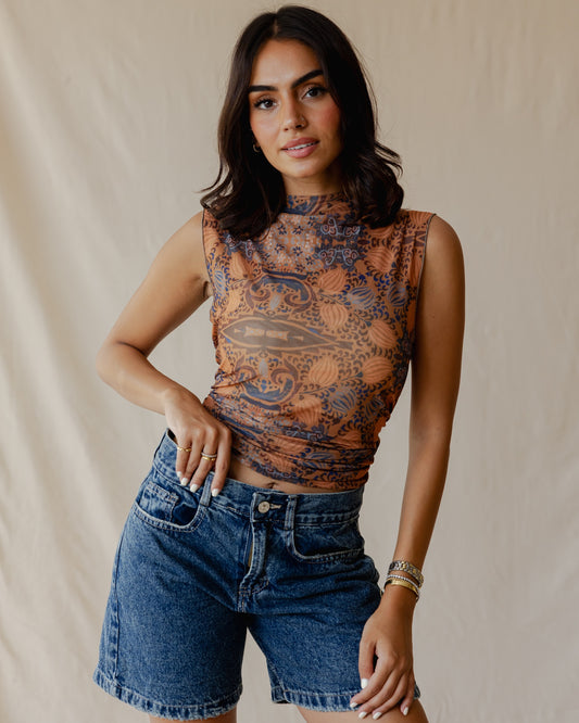 Autumn Mirage Sleeveless Mesh Top