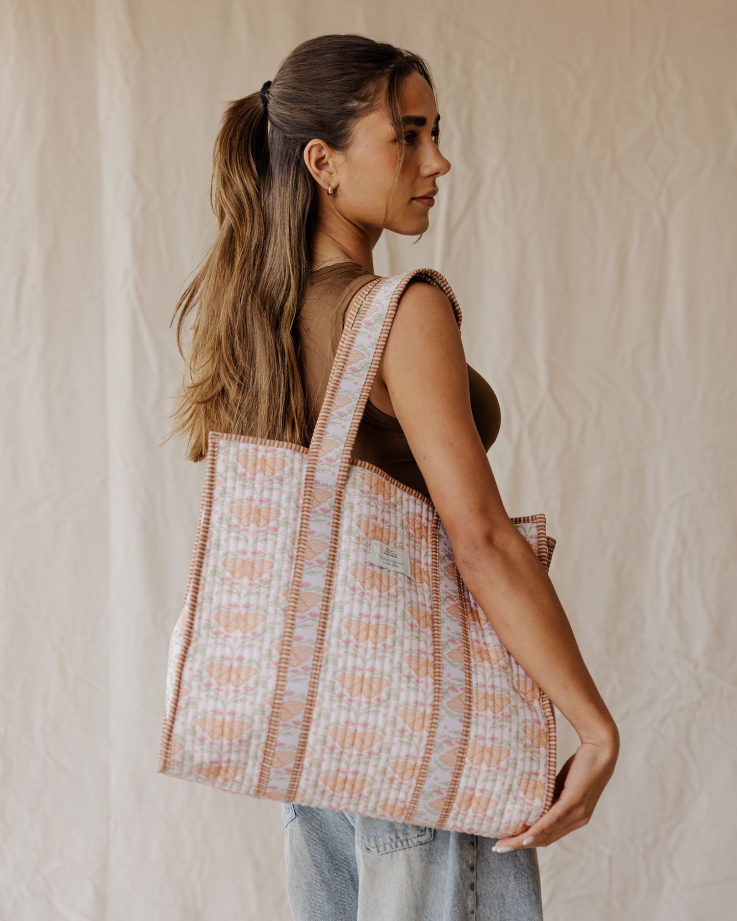Folk Wing Quilted Tote Bag