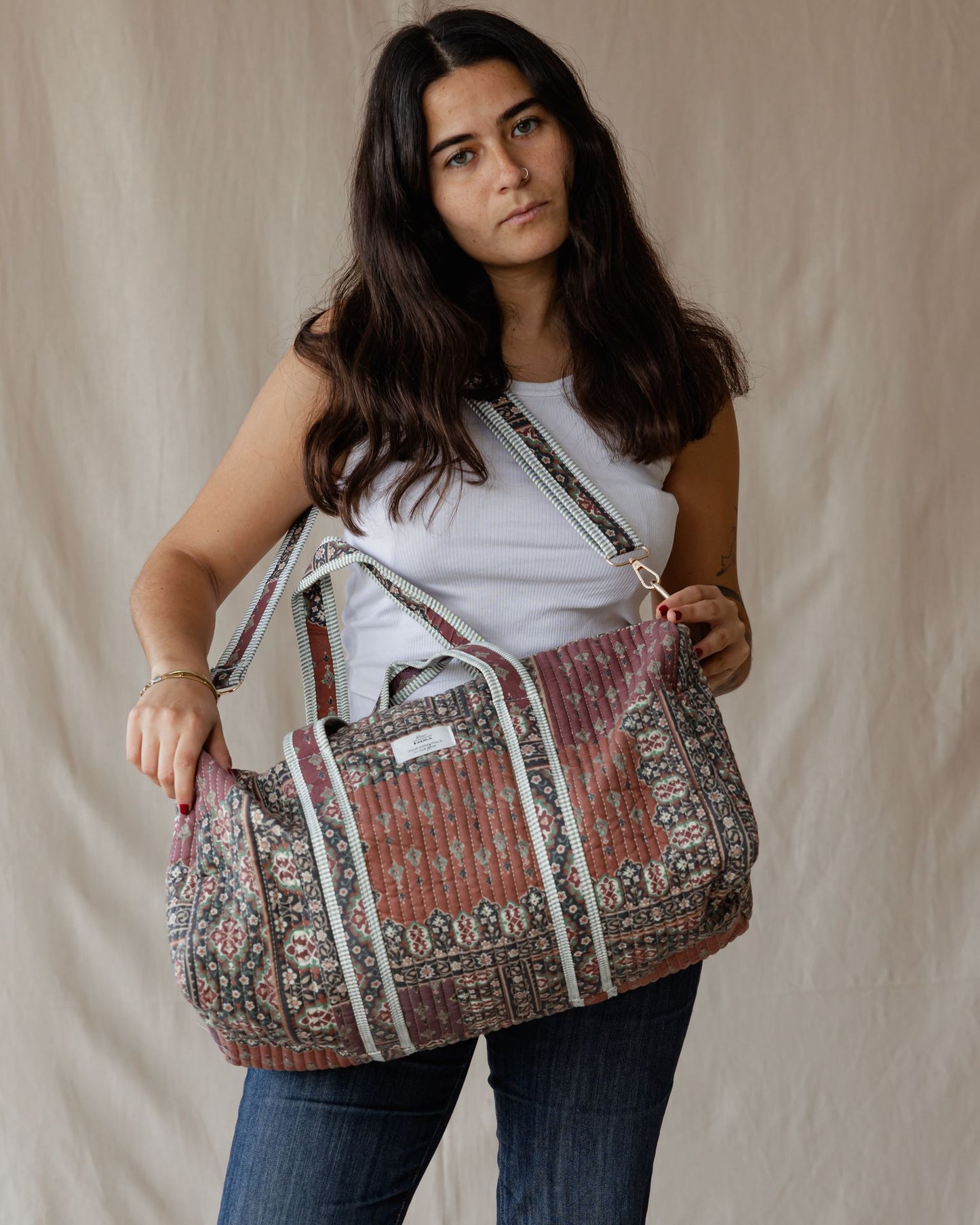 Oriental Patchwork Duffle Bag Brown