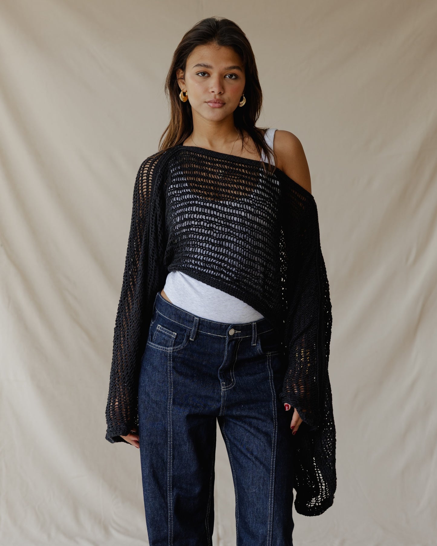 Overlay Crochet Top Black