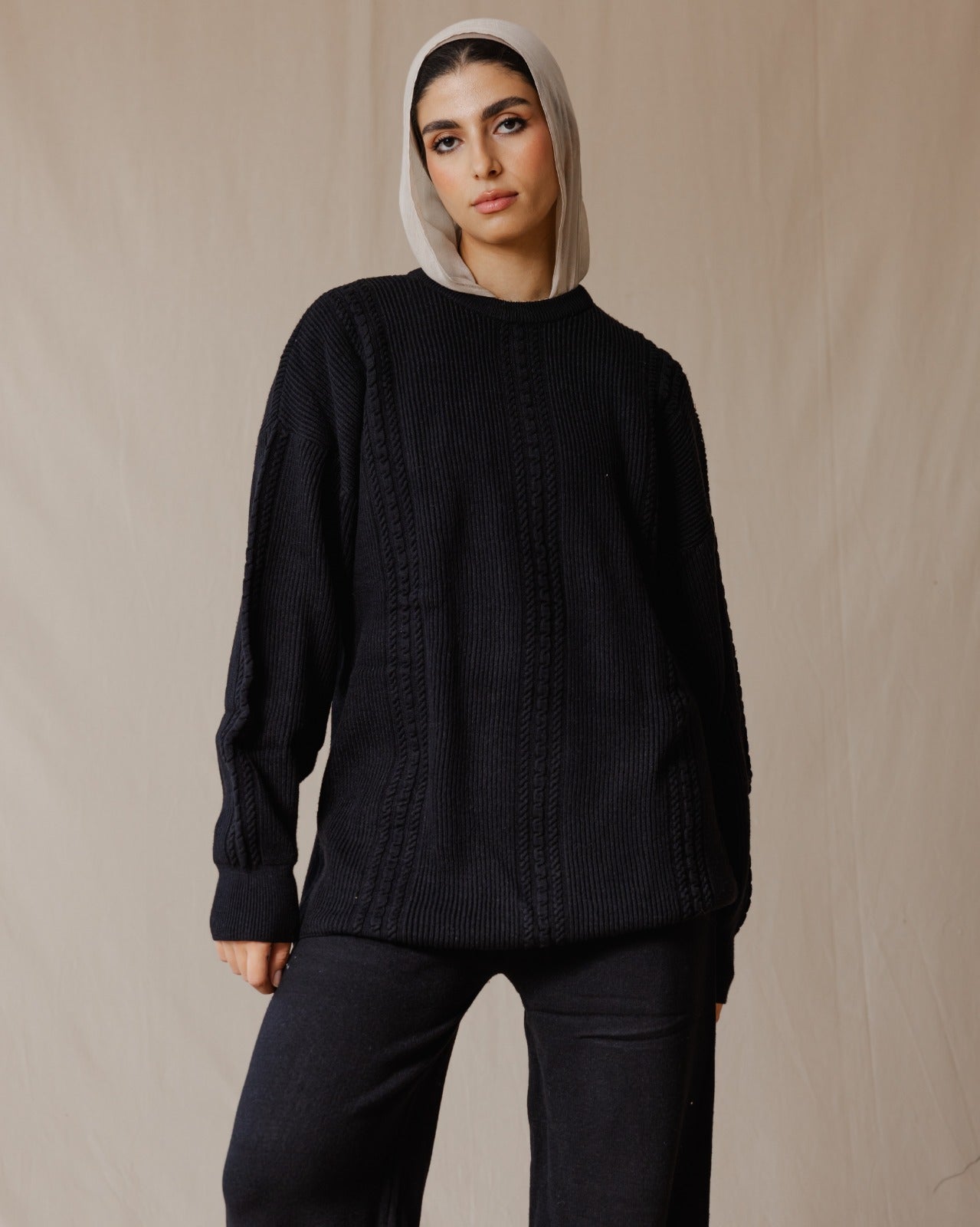 Geflochtenes Strickset Schwarz