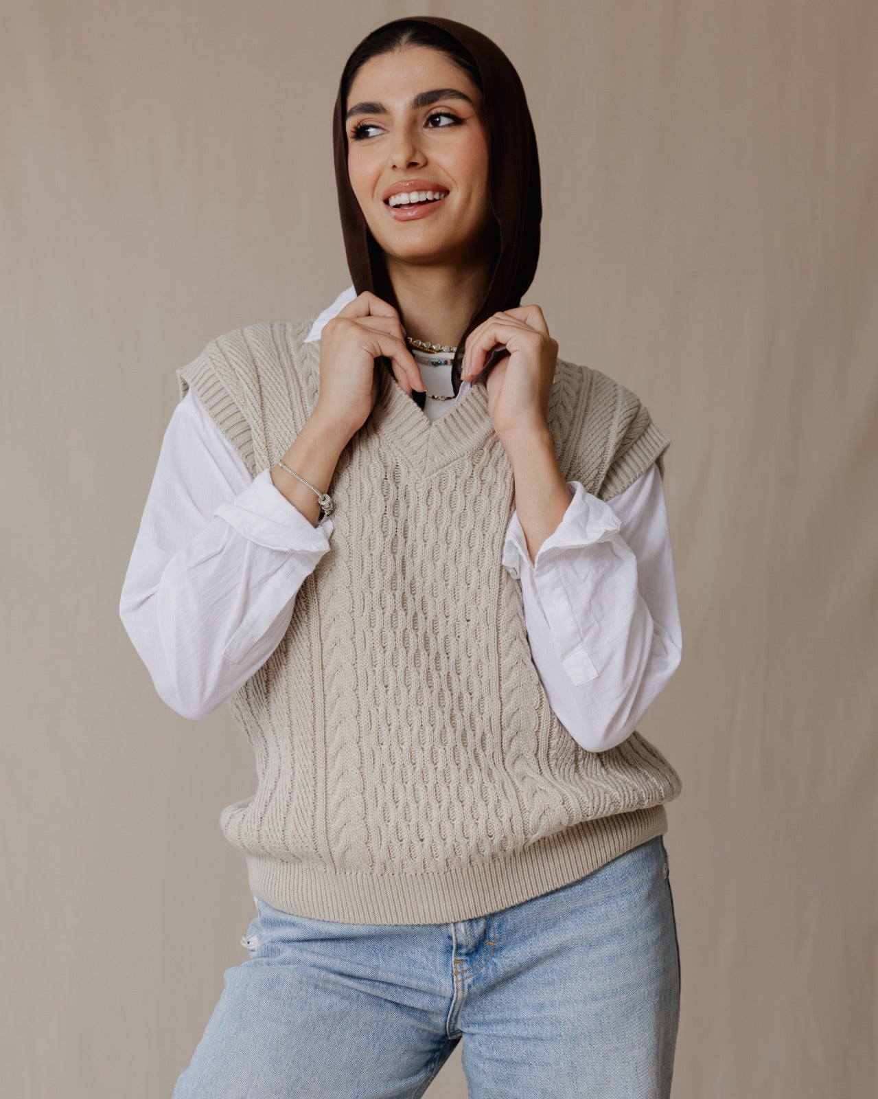 Gilet in maglia beige