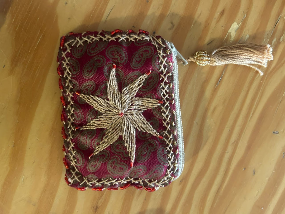 Burgundy X Beige Key Coin Purse