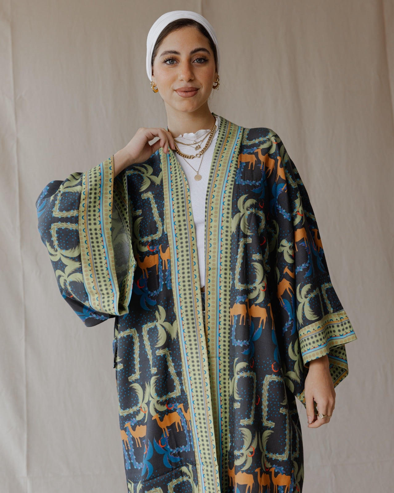 Camel Maze Kimono Schwarz X Marine
