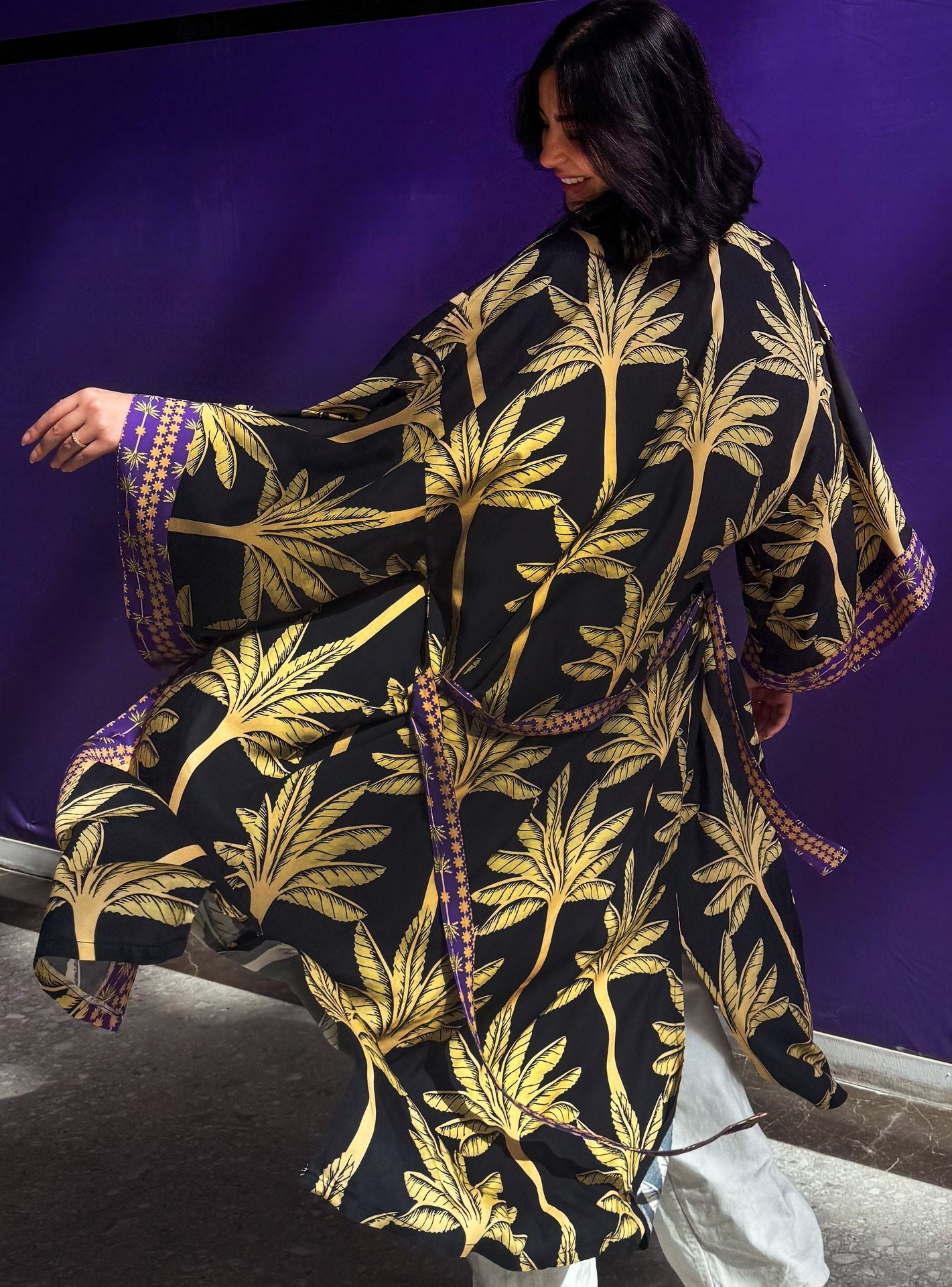 Palme Cotone Kimono Nero X Viola