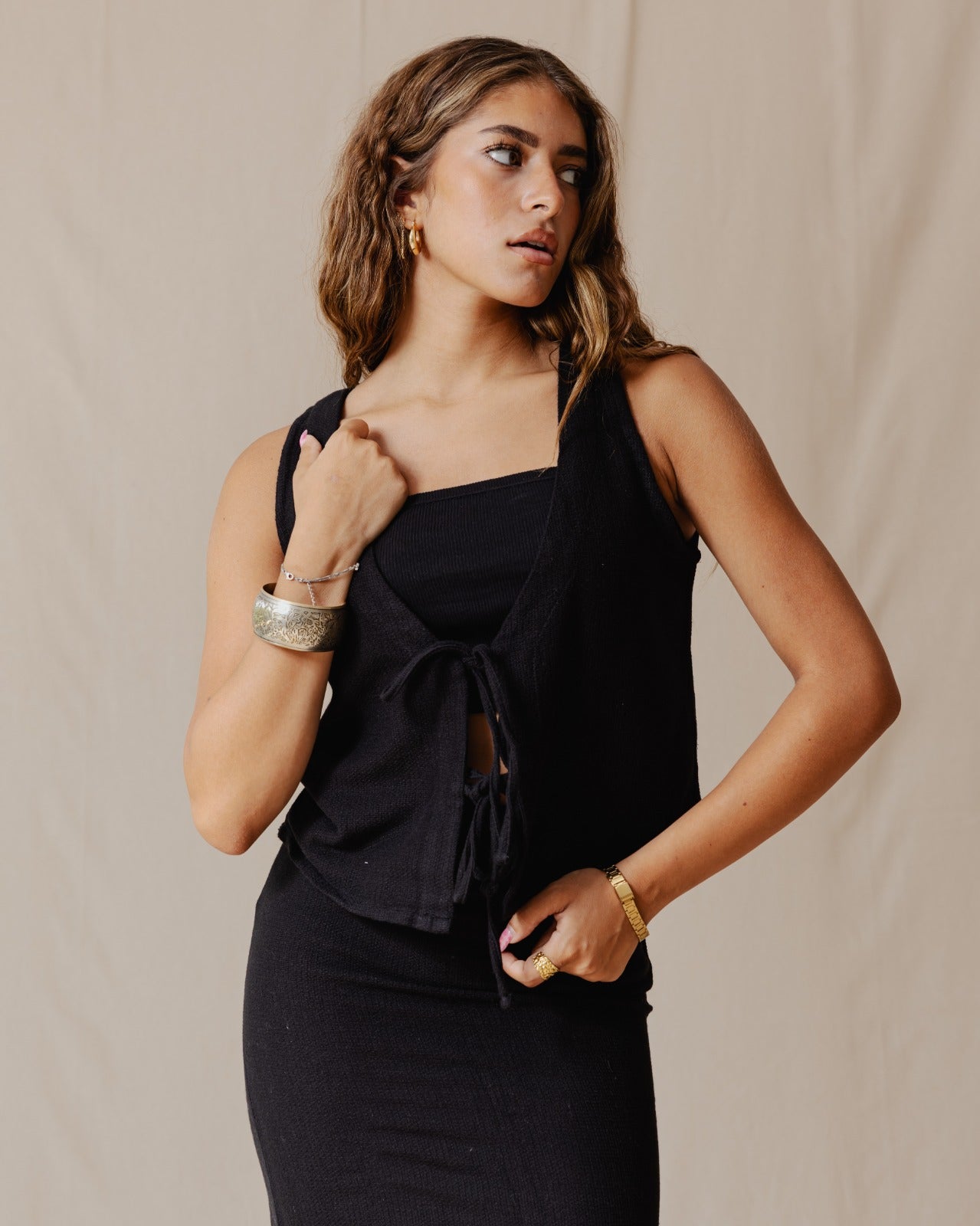 Gilet a maglia frontale nero