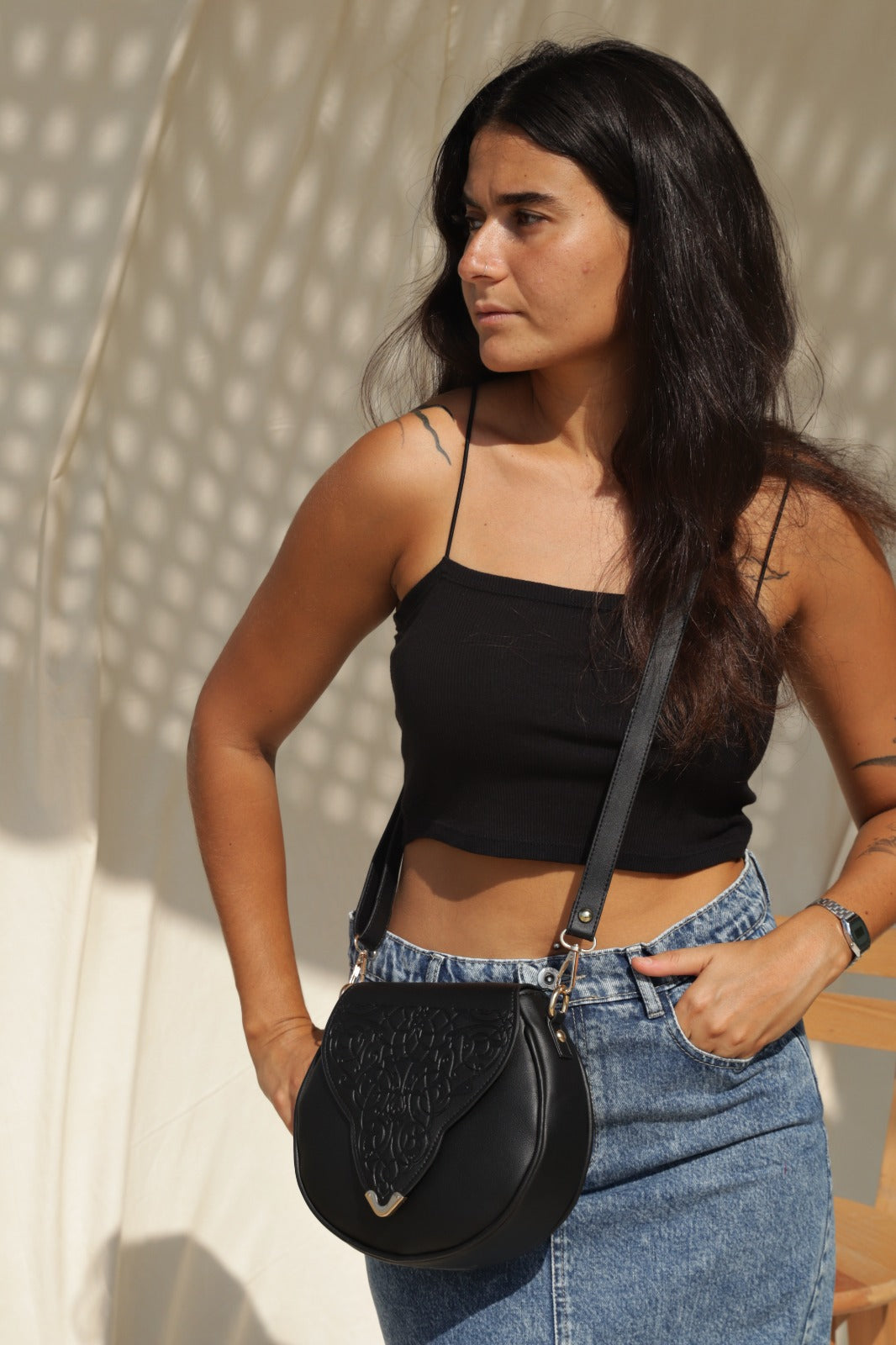 Borsa a tracolla Intaglio nera