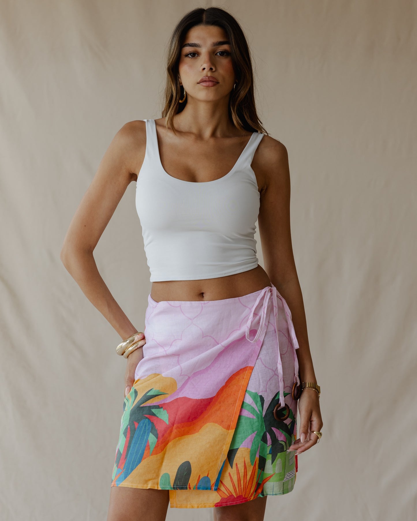 Pink Sunset Oasis Linen Skirt