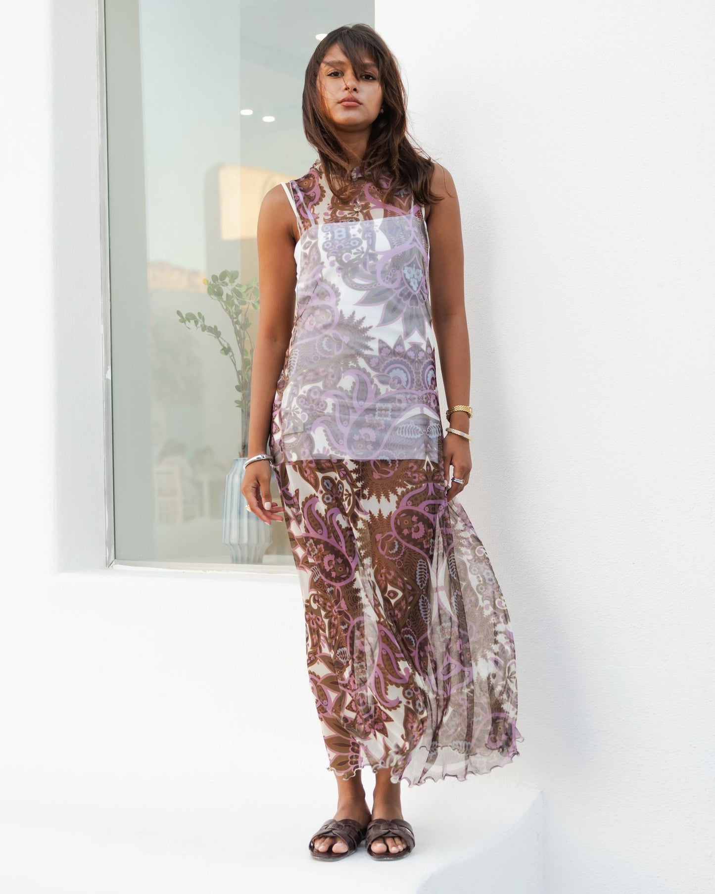 Boho Mesh Dress in Brown