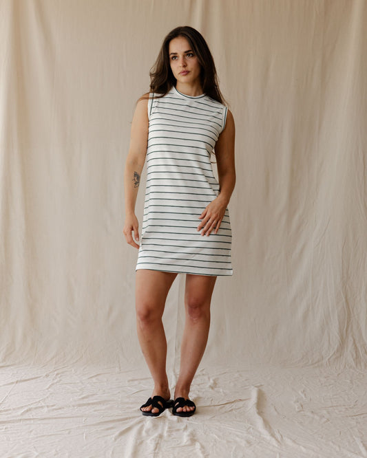 White Ribbed Stripe Dress