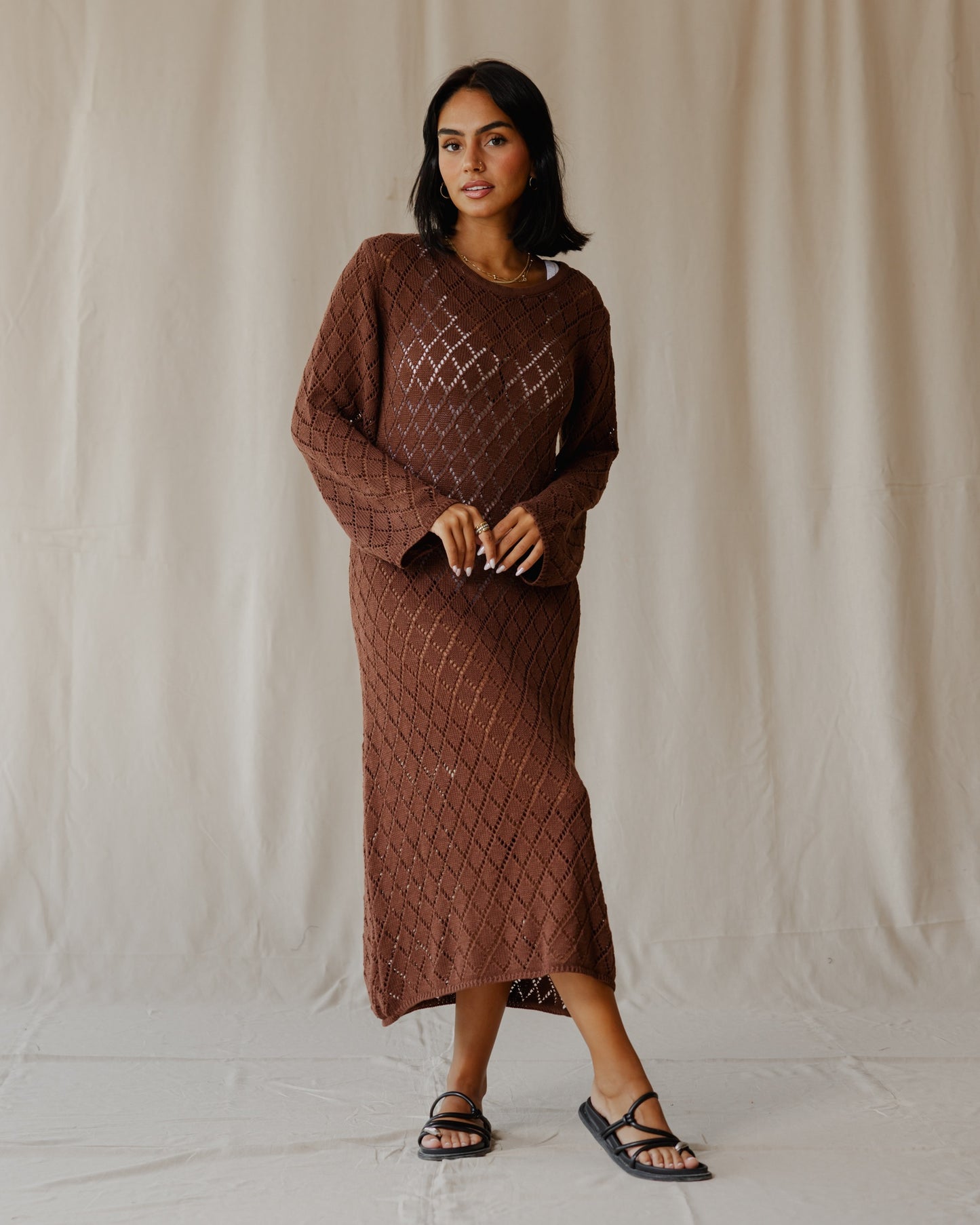 Robe en tricot marron crépuscule