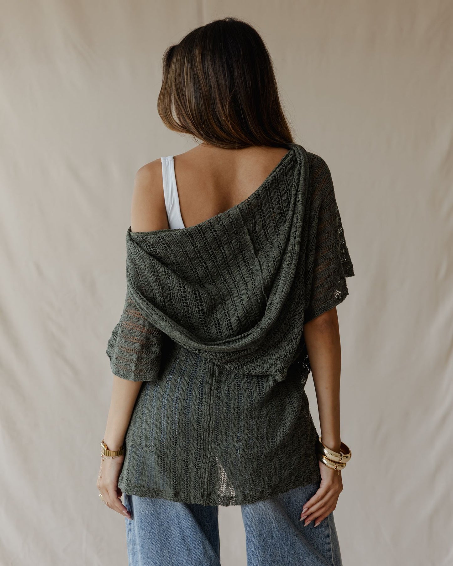 Poncho estivo in maglia oliva