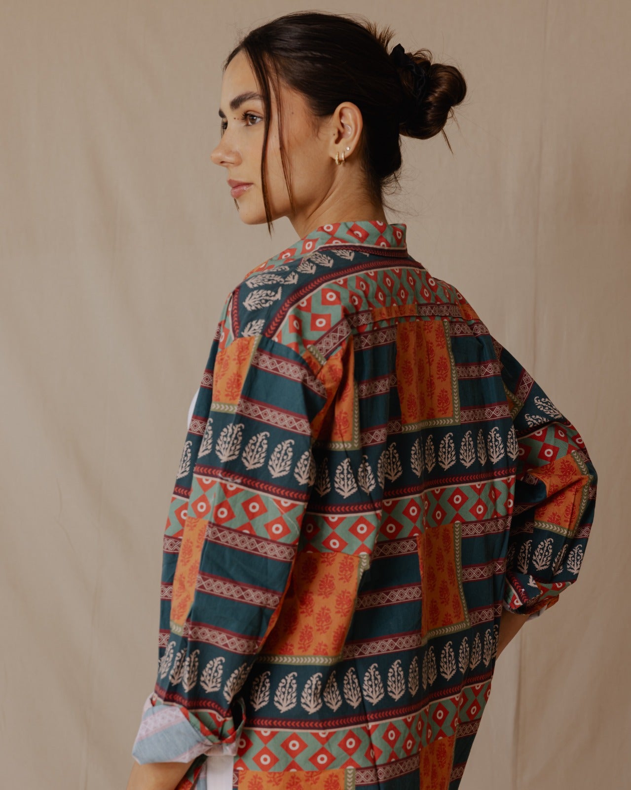 Statement Patchwork Shirt Teal X Orange