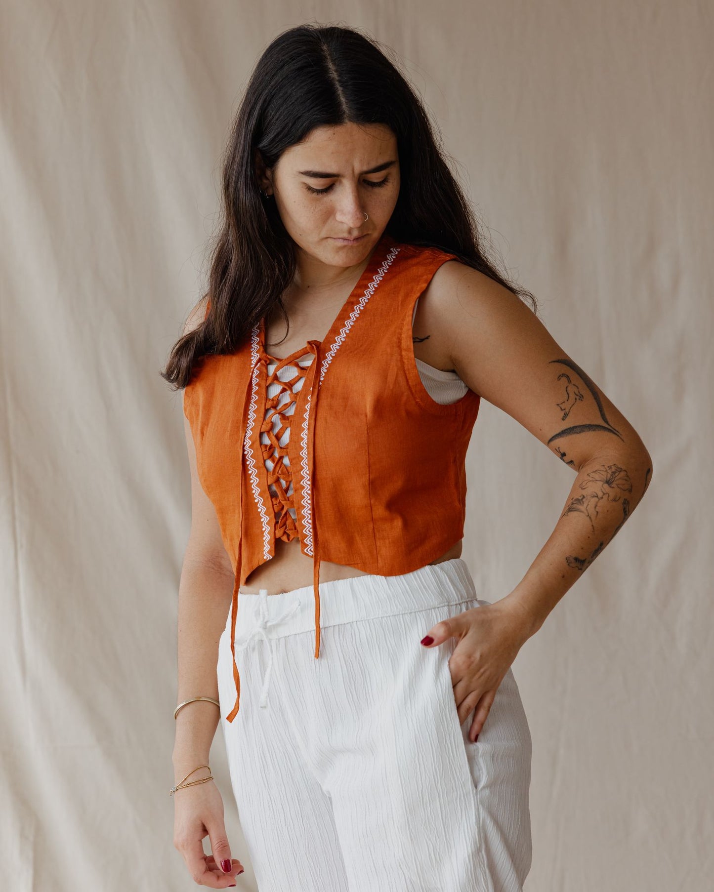 Twisted And Woven Vest Orange